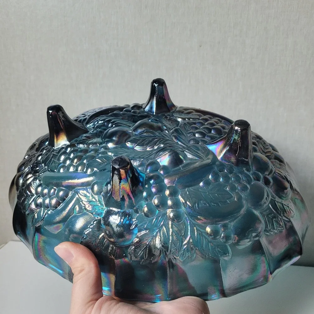 Indiana Large Glass Harvest Grape Bowl Unisex Blue Excellent Carnival Iridescent